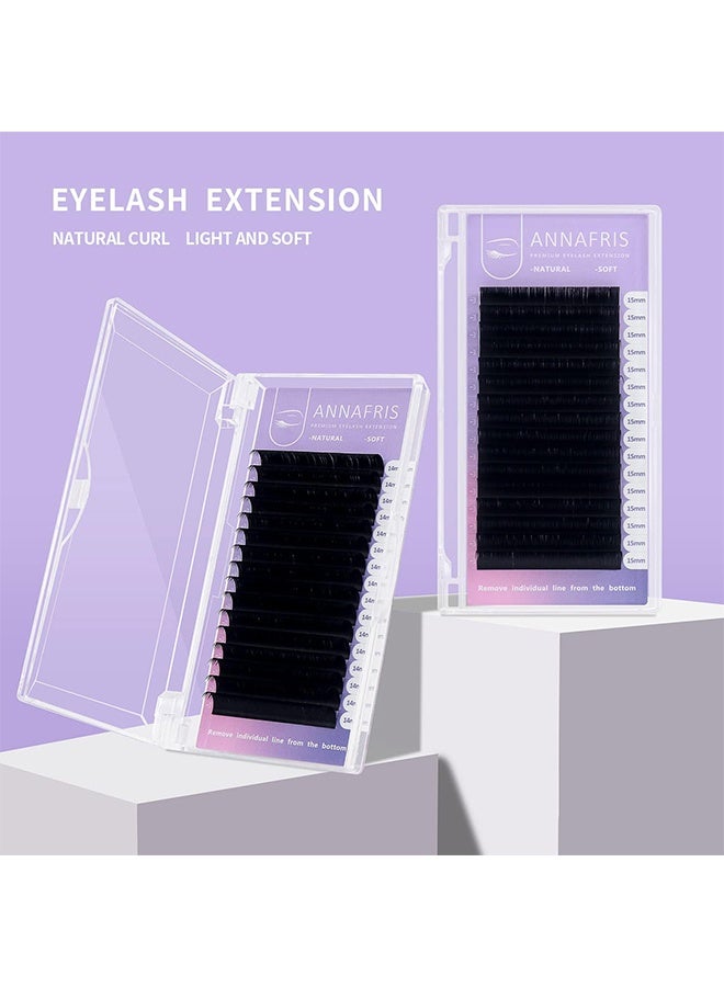 ANNAFRIS Premium Eyelash Extension, Professional 16 Rows Classic Eyelash Extension Matte Black Individual False Eye Lashes Extension Salon Use Natural Soft Eyelashes (0.05 C, 15mm) - Image 2